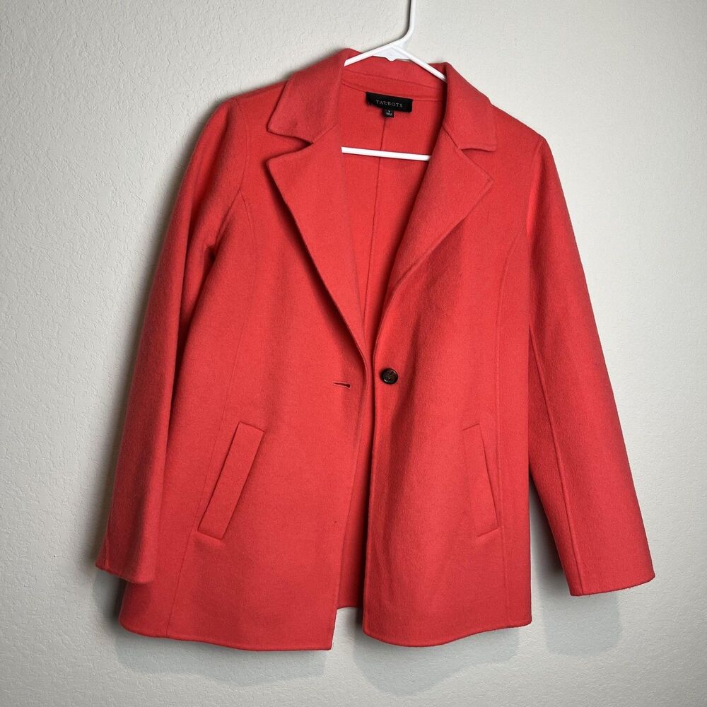 Talbots Coat Womens 2 Red 90% Wool Single Button Unlined Mid Length Overcoat